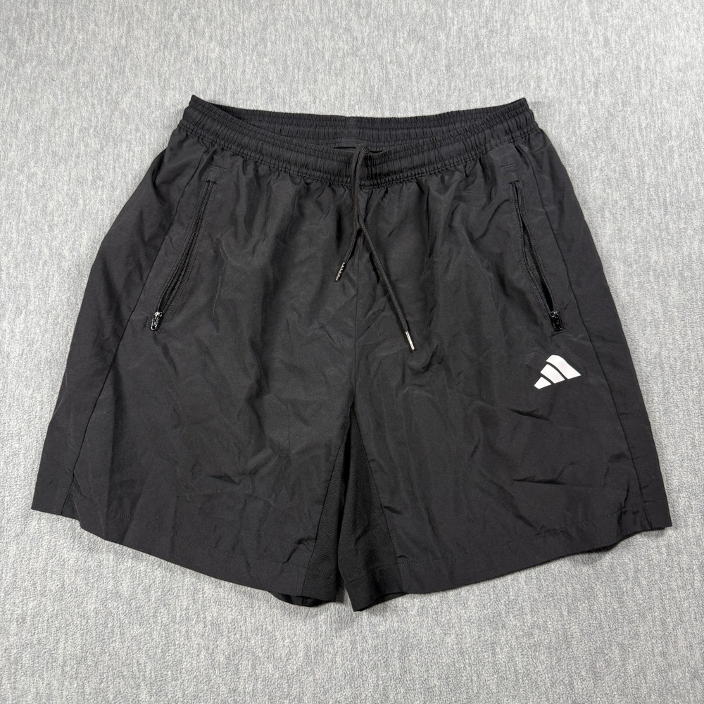 Adidas Shorts Men L Black Regular Fit Athletic Running Zipper Pockets Sportswear